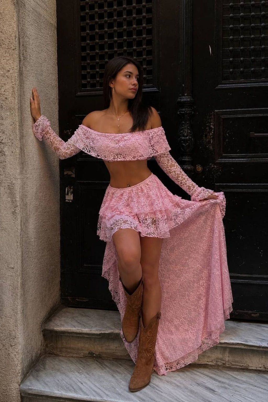 Dantel Crop Etek Takım
