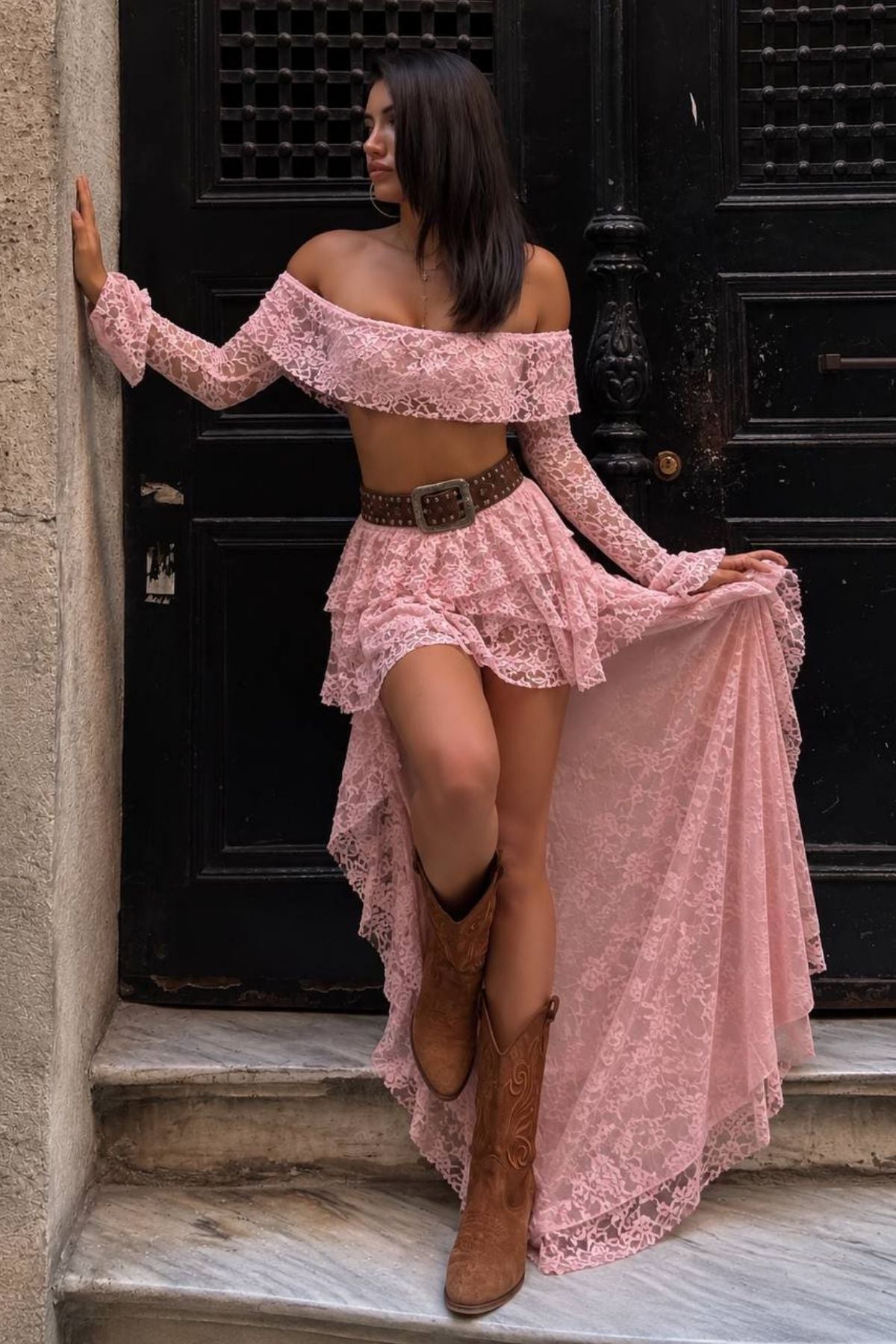 Dantel Crop Etek Takım