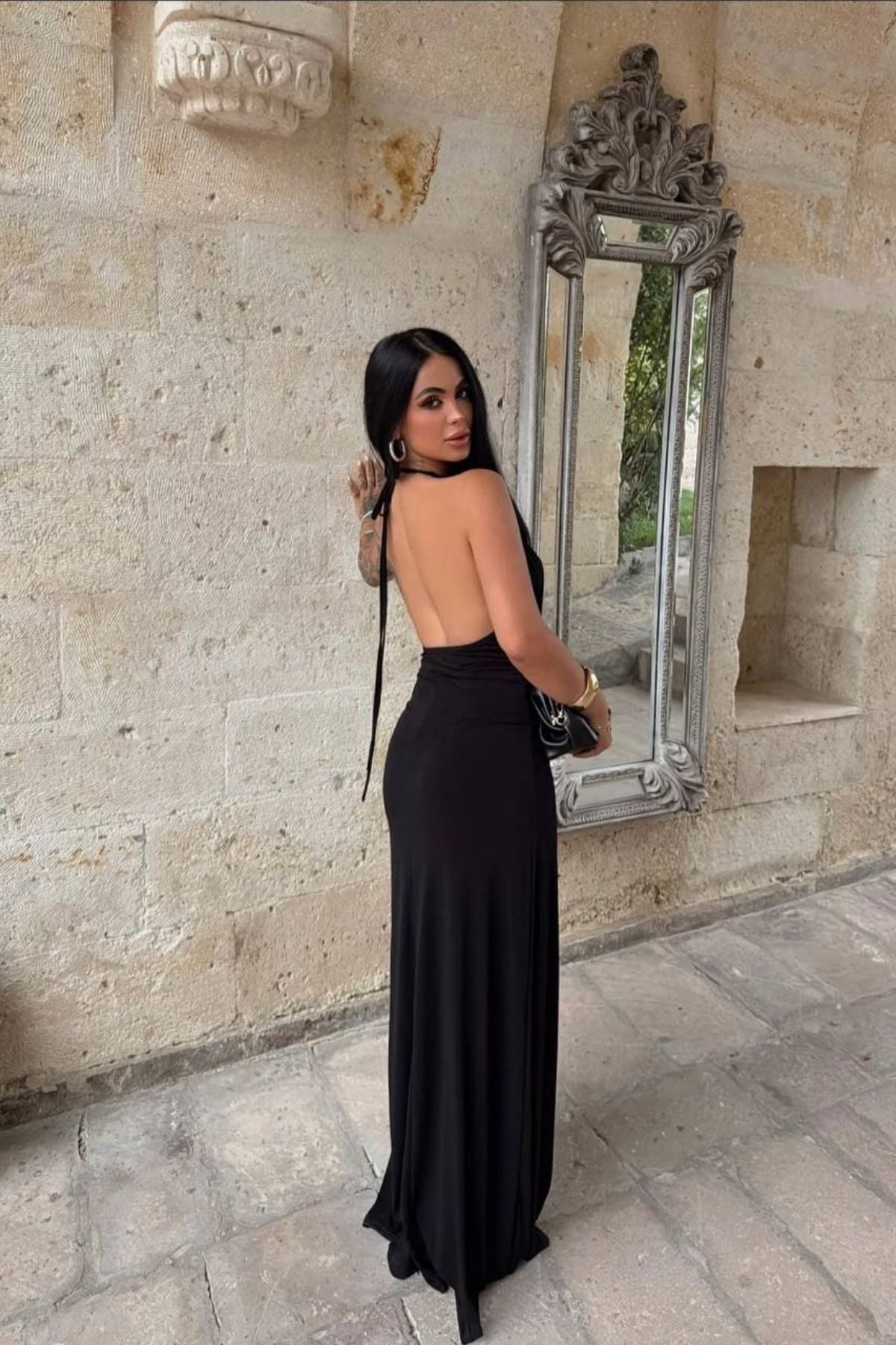 Boyudan Baglamalı Aksesuarlı Lina Elbise