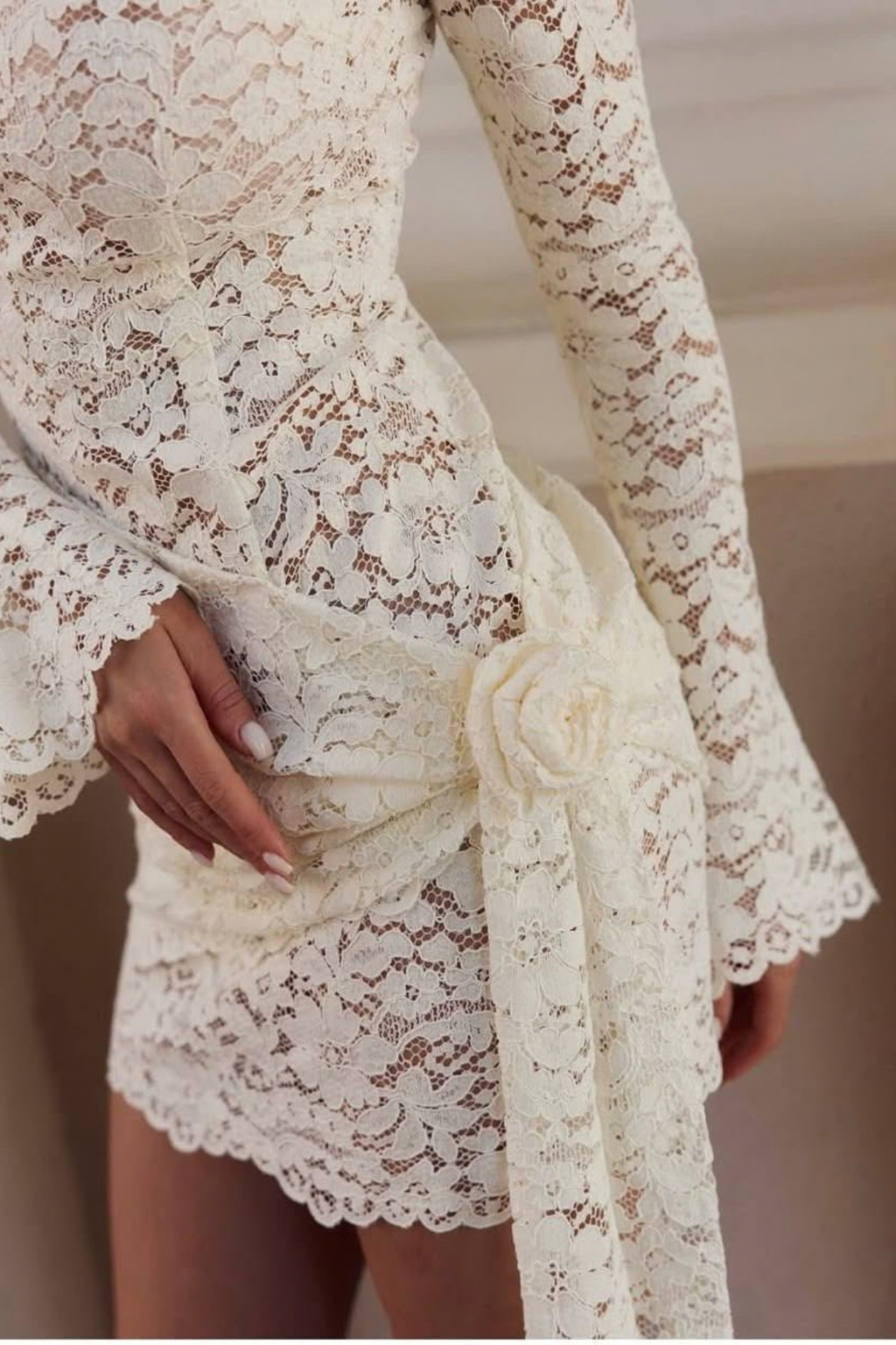 Laven Dantel Mini Elbise Gül+Eşarp
