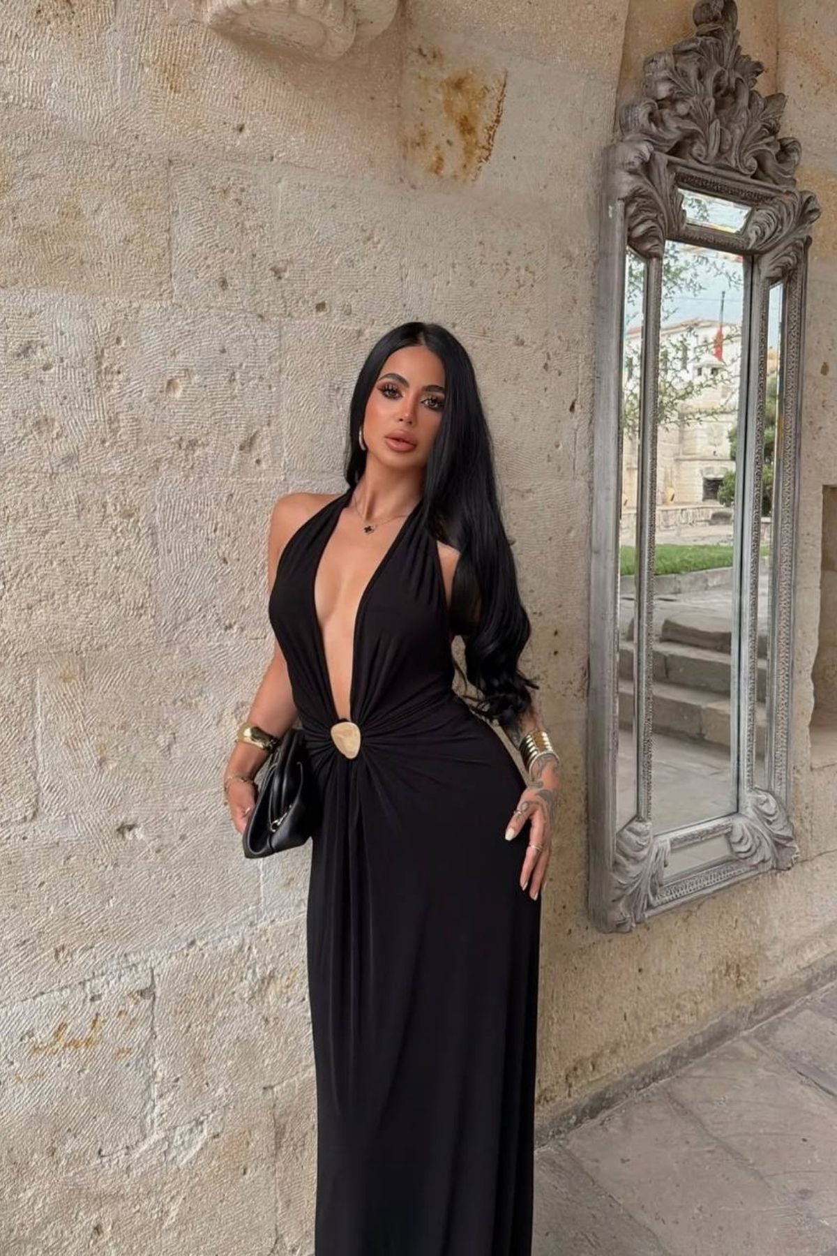 Boyudan Baglamalı Aksesuarlı Lina Elbise