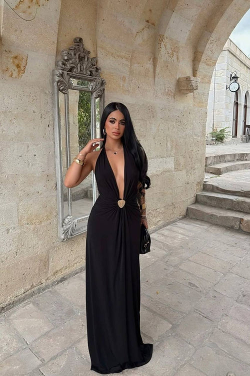 Boyudan Baglamalı Aksesuarlı Lina Elbise