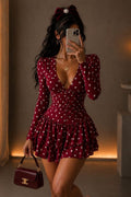 ZR Model V Yaka Şortlu Basic Puantiyeli Kloş Mini Elbise