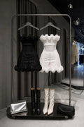 Straplez Ruffles Detay Mini Elbise