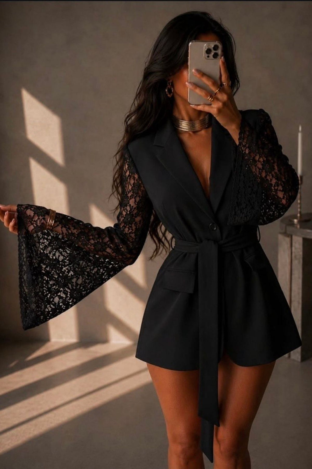 İspanyol Dantel Kol Ceket Elbise