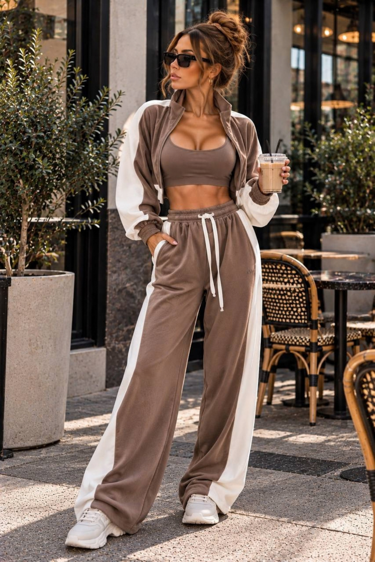 Monaco 3 lü Crop Hırka Kadife Eşofman Takımı