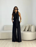 Degaje Yaka Baglama Detay Slim Fit Basic Şık Tulum