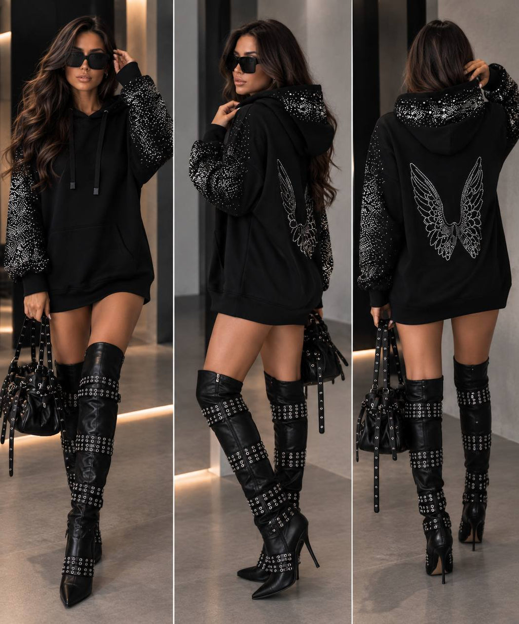 3 iplik Taş Aksesuarlı Hoodie