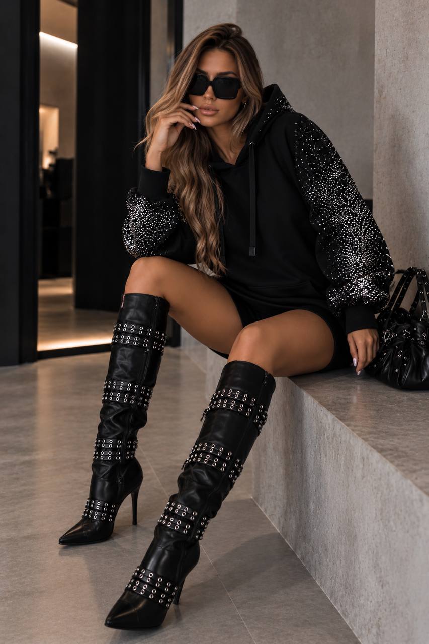 3 iplik Taş Aksesuarlı Hoodie