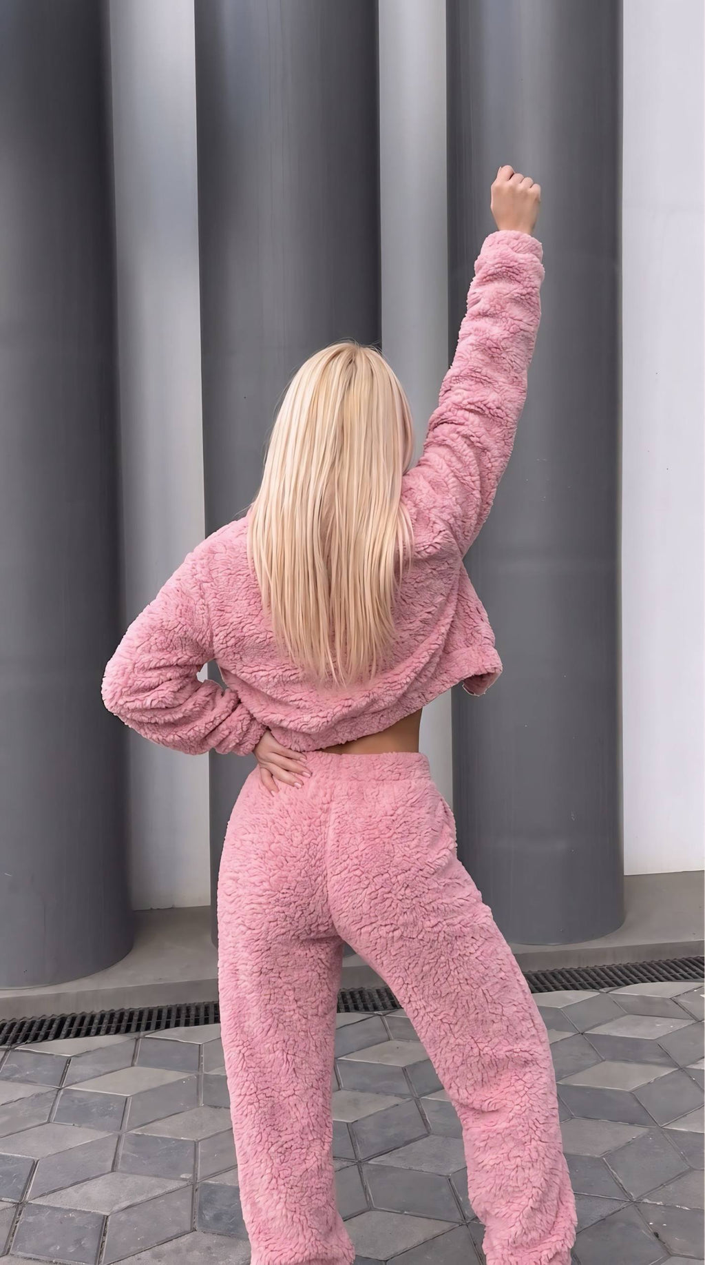3 lü Crop Teddy Eşofman Takım