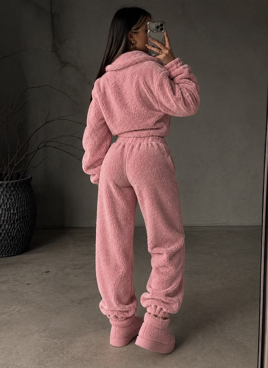 3 lü Crop Teddy Eşofman Takım