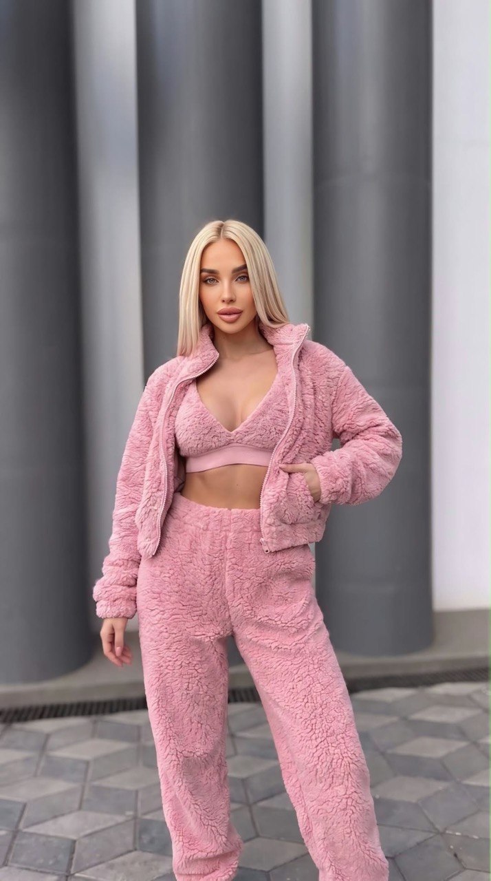 3 lü Crop Teddy Eşofman Takım