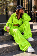 Fermuarlı Bol Paça Saten Eşofman Takımı