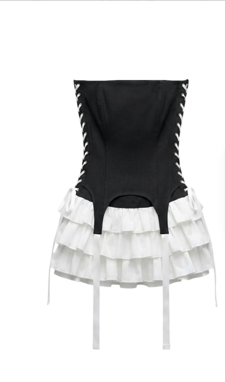 Poplin Kumaş Kat Kat Fırfırlı Şortlu Mini Etek