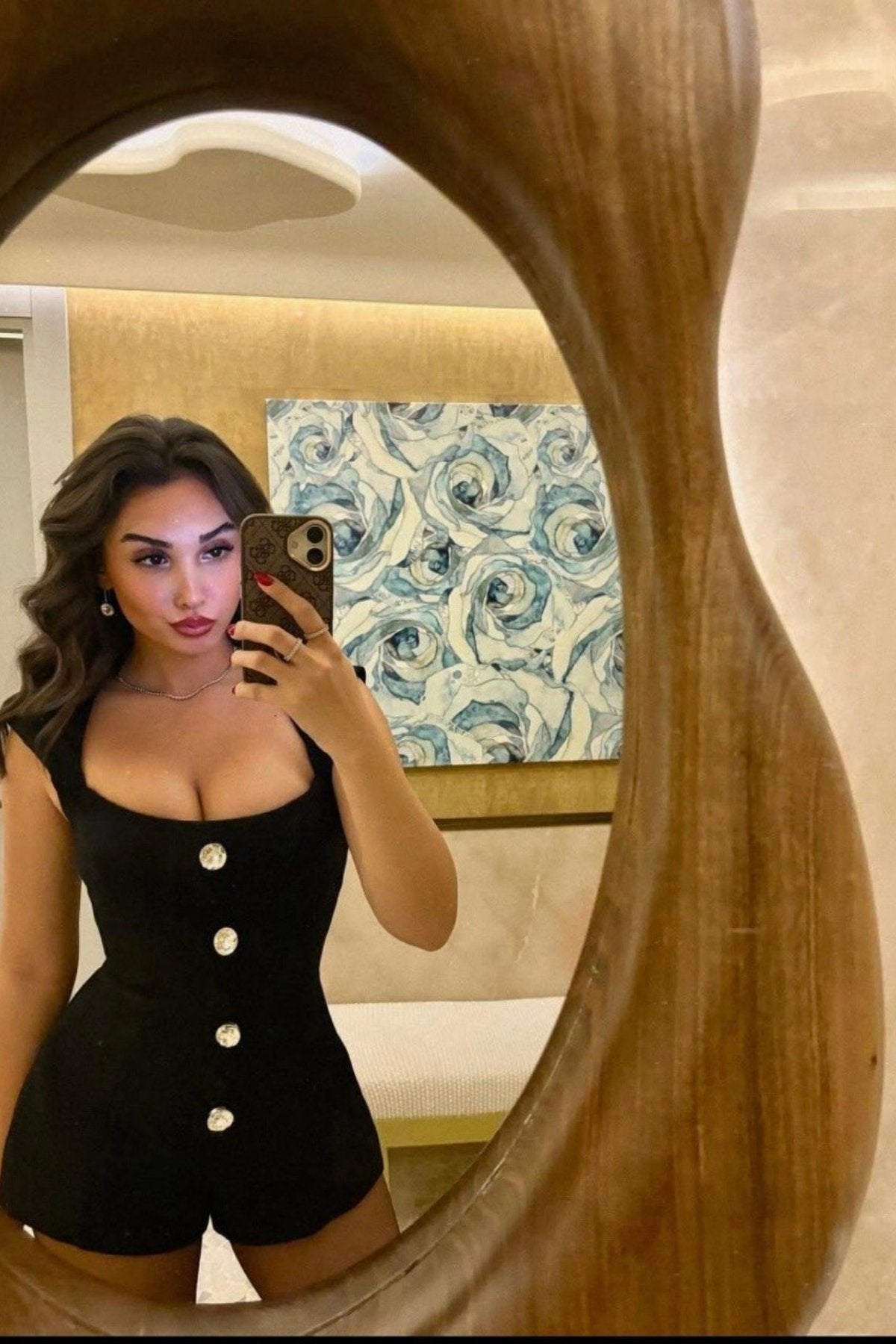 ZR Model Kare Yaka Dügme Aksesuar Detay Şort Tulum