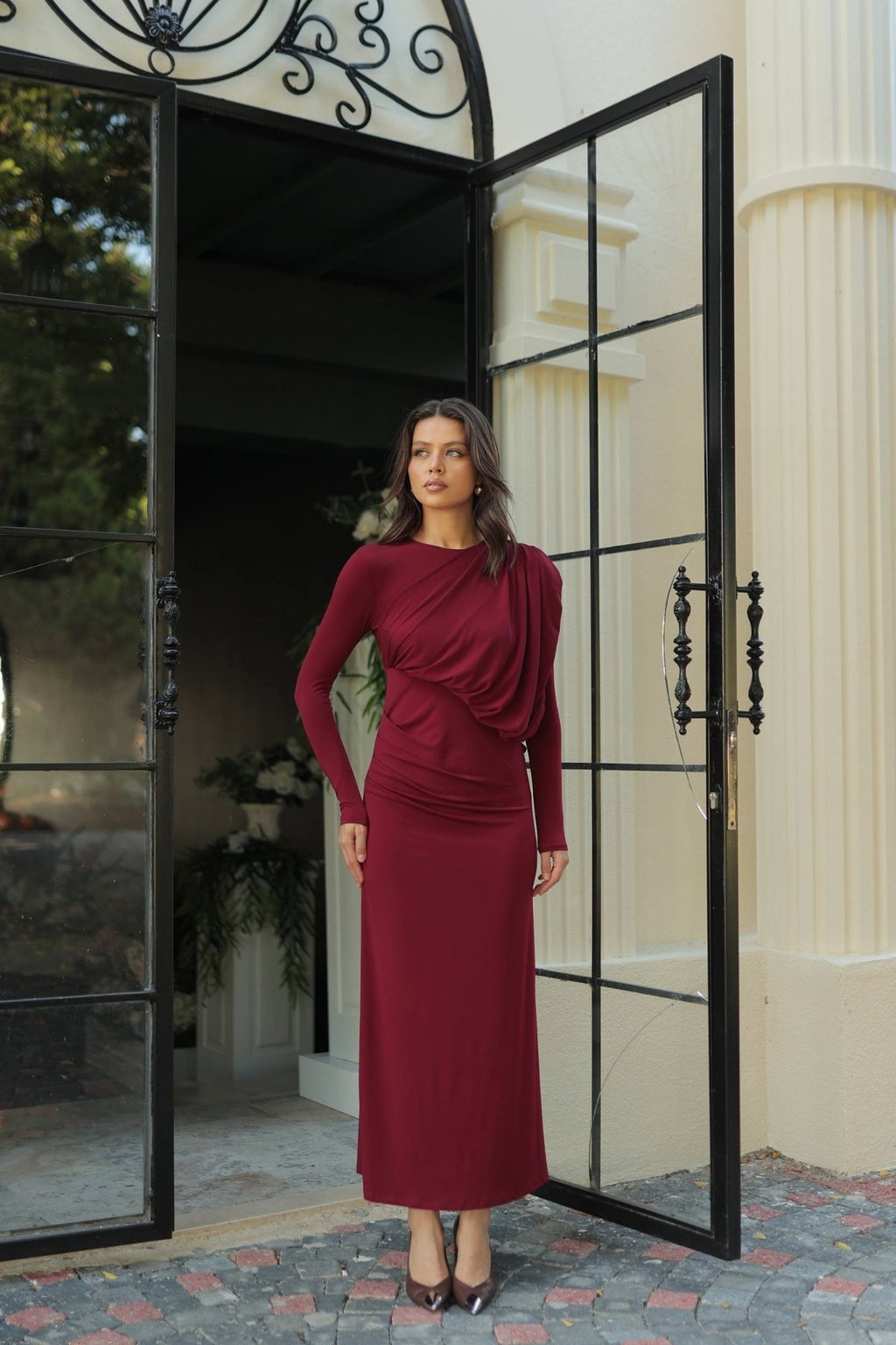 Önden Kapama Model Strech Balık Uzun  Elbise