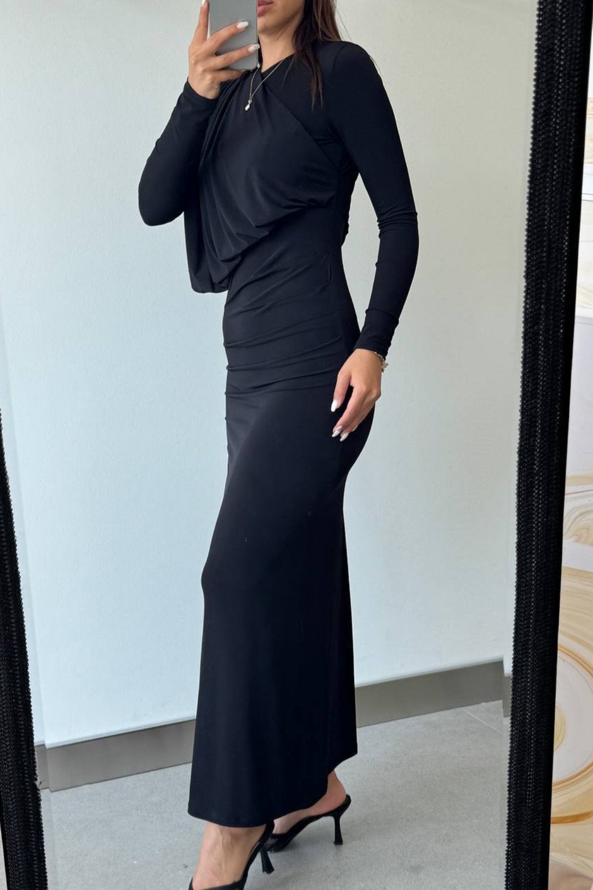 Önden Kapama Model Strech Balık Uzun  Elbise