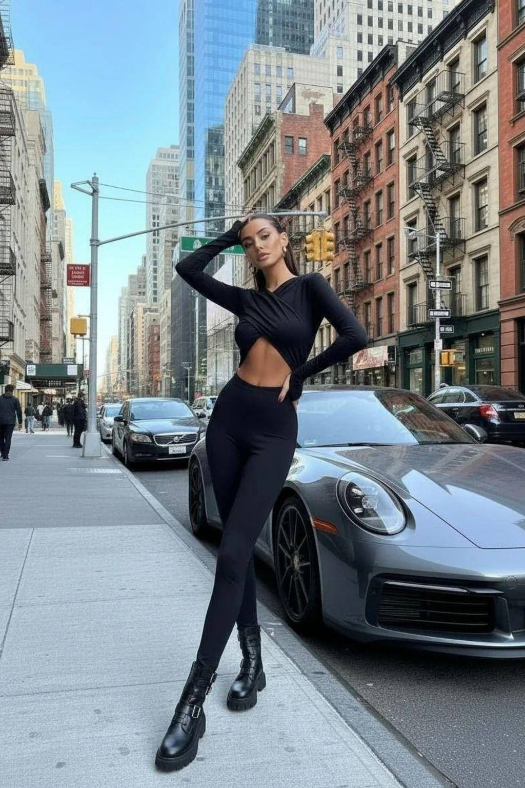 Çapraz Baglama Göbek Dekolteli Slim Fit Spor Tulum