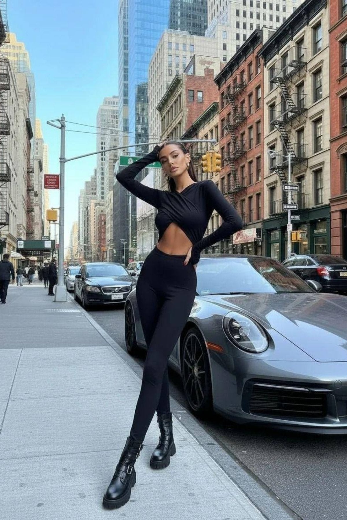 Çapraz Baglama Göbek Dekolteli Slim Fit Spor Tulum