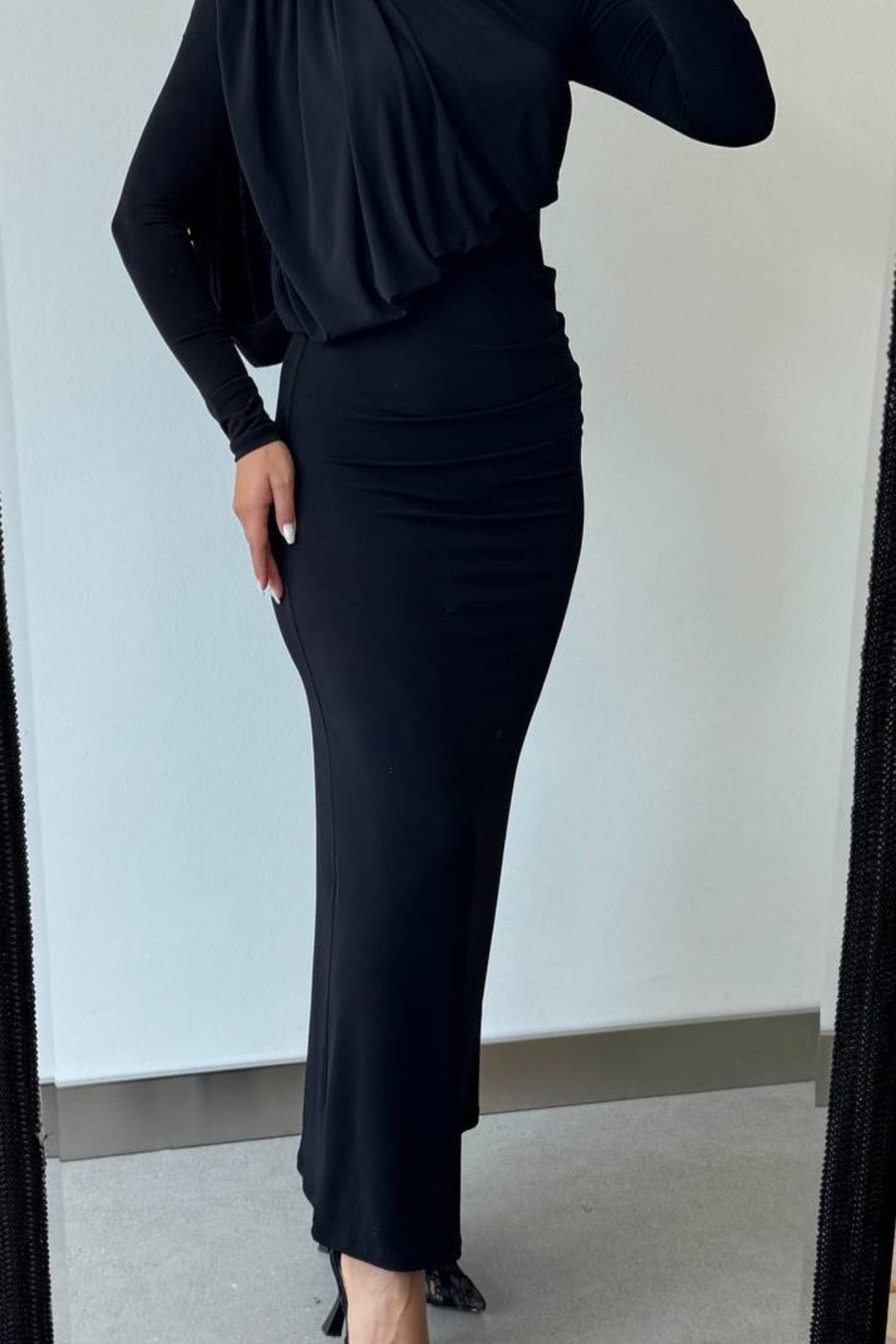 Önden Kapama Model Strech Balık Uzun  Elbise
