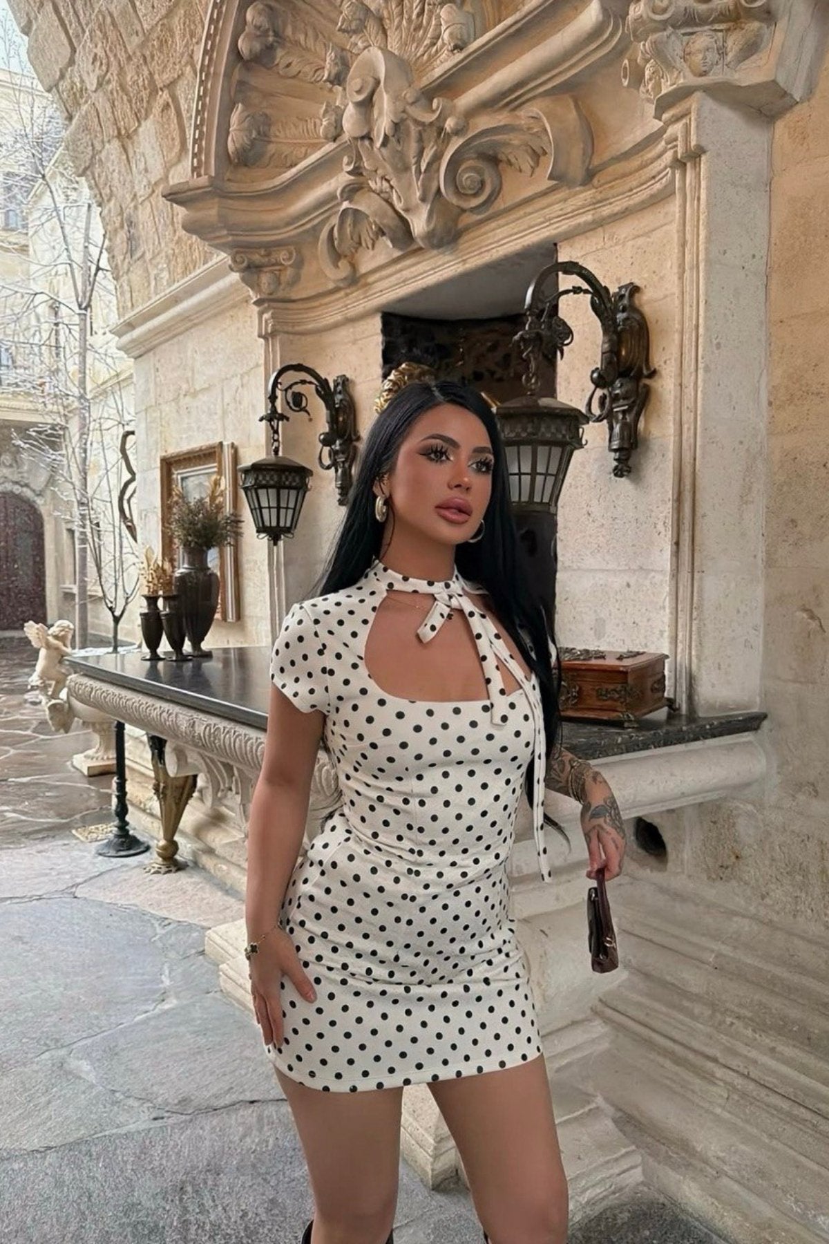 Kare Yaka Baglama Detay ZR Model Puanatiyeli Basic Şortlu Mini Elbise