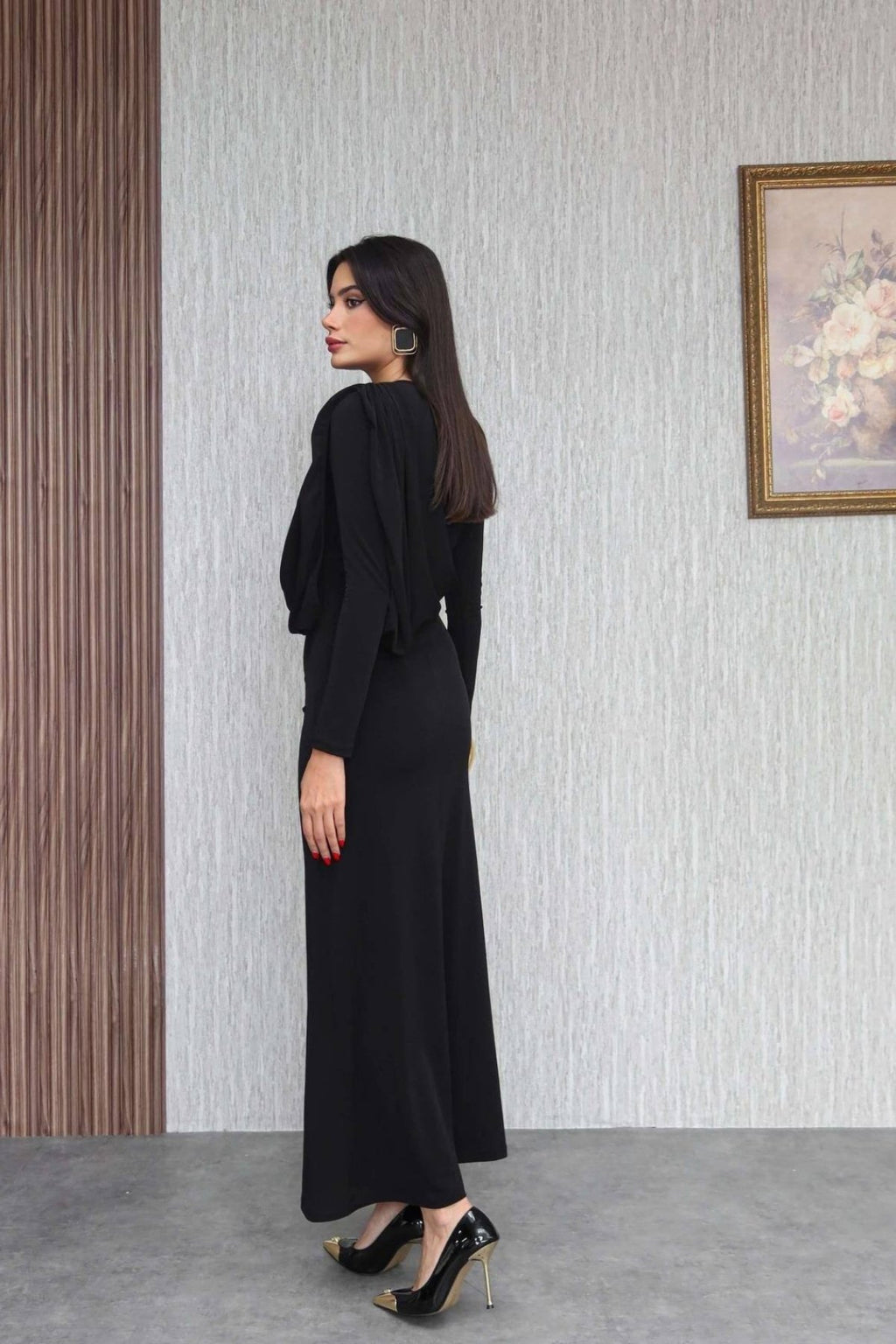 Önden Kapama Model Strech Balık Uzun  Elbise
