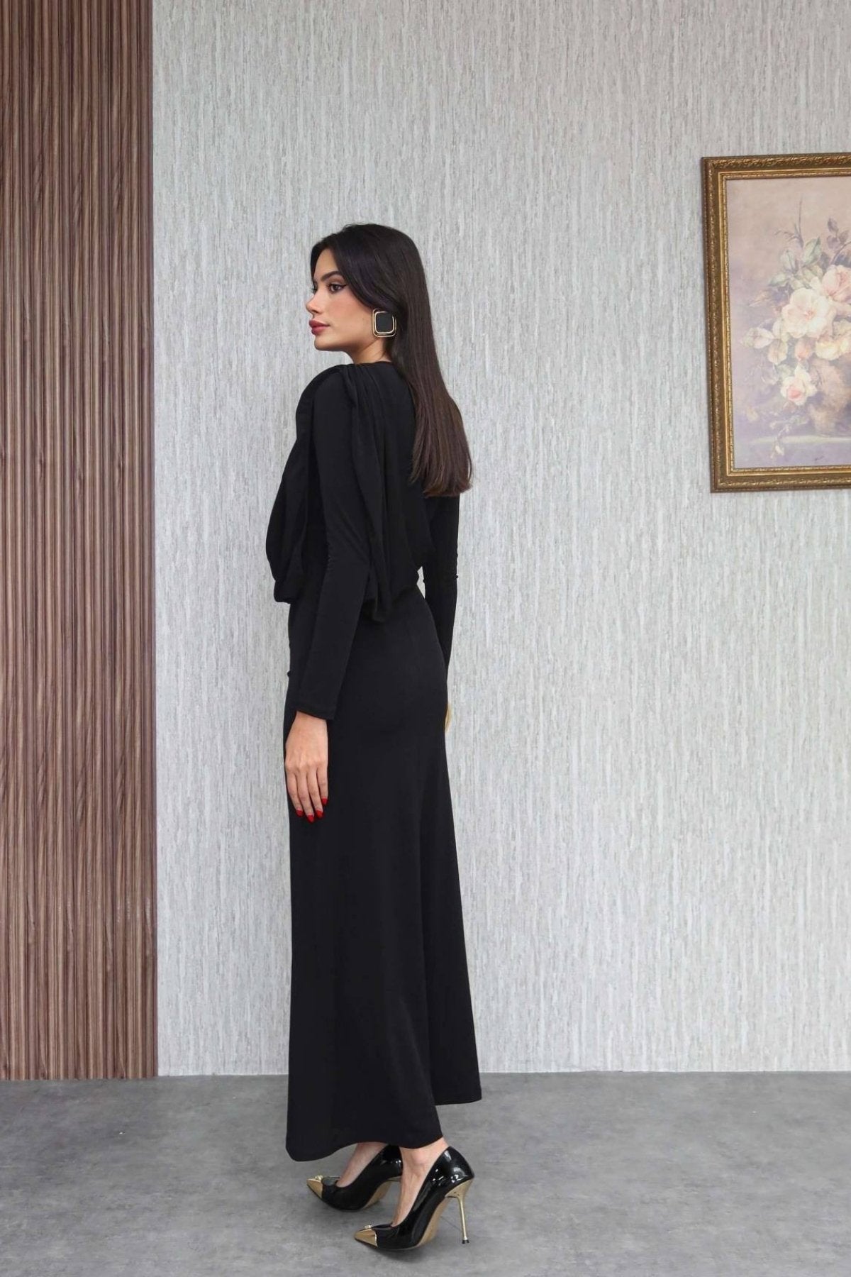 Önden Kapama Model Strech Balık Uzun  Elbise