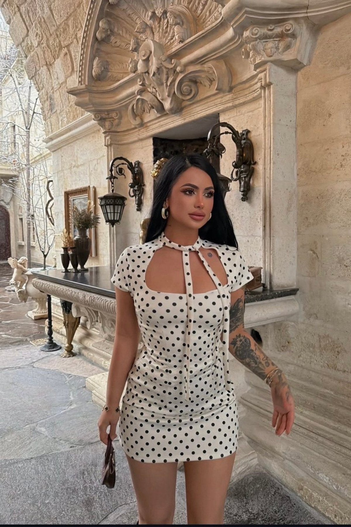 Kare Yaka Baglama Detay ZR Model Puanatiyeli Basic Şortlu Mini Elbise