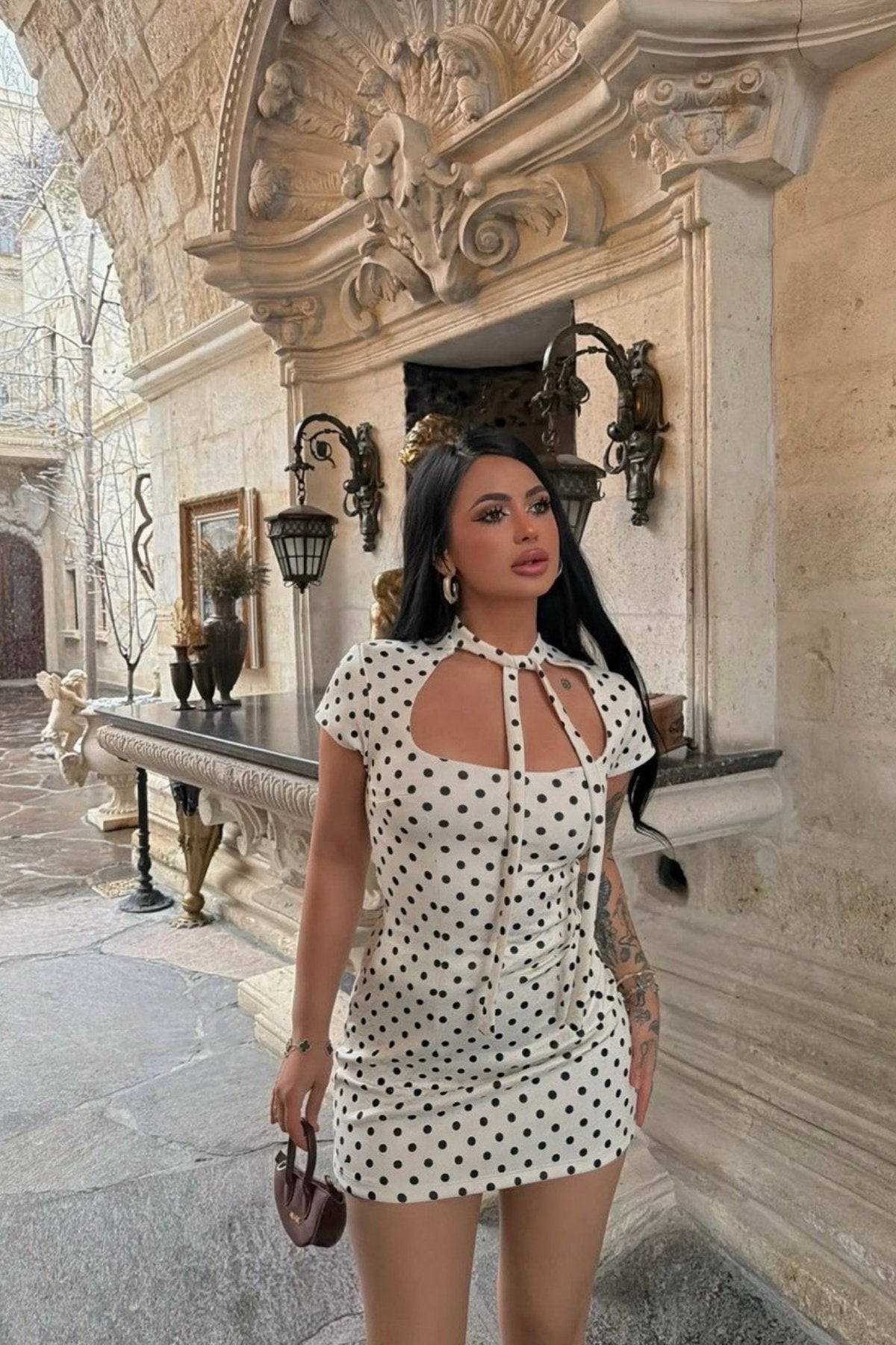 Kare Yaka Baglama Detay ZR Model Puanatiyeli Basic Şortlu Mini Elbise