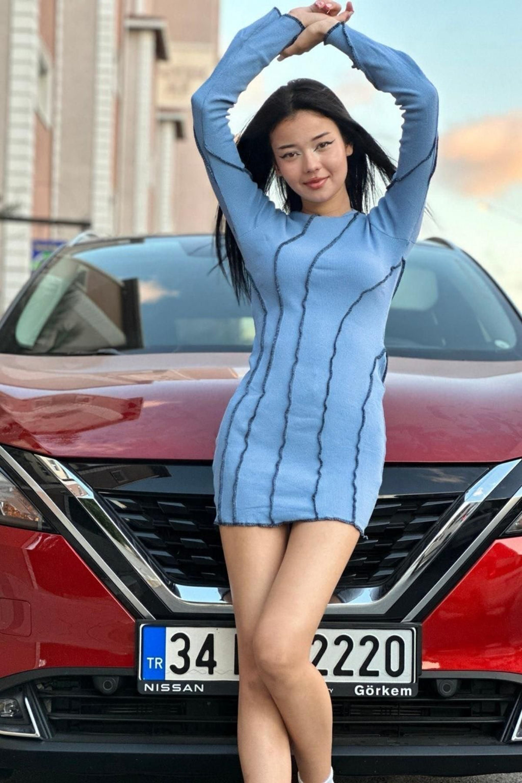 Love Fab Özel Tasarım Ters Dikişli Uzun Kol Mini Elbise
