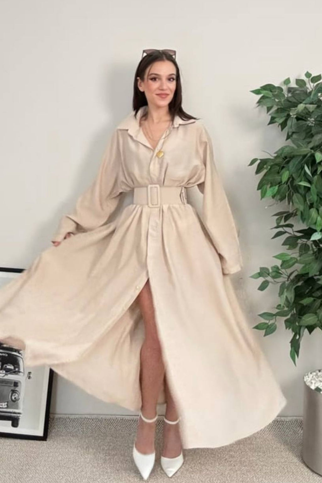 Oversize Kemer Aksesuarlı Salaş Gömlek Elbise