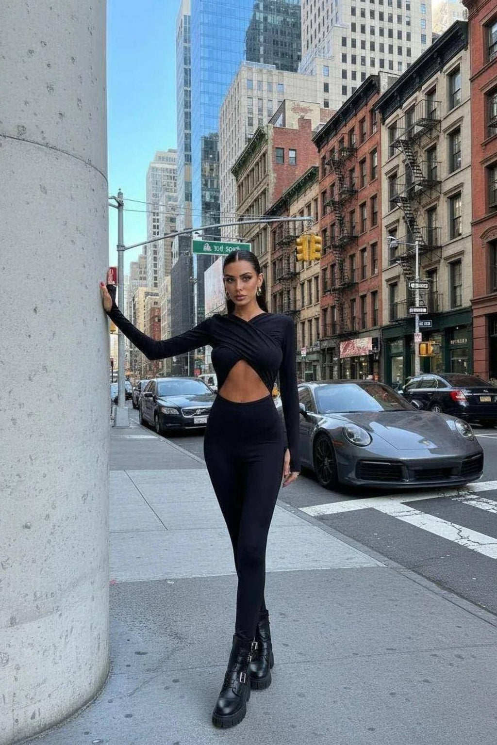 Çapraz Baglama Göbek Dekolteli Slim Fit Spor Tulum