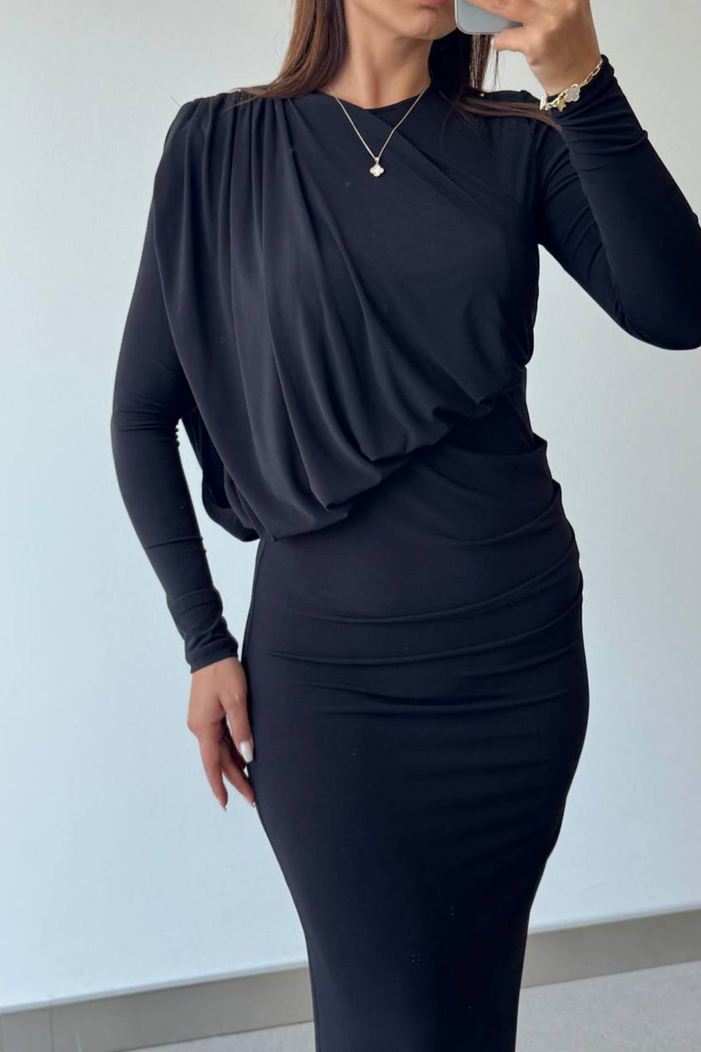 Önden Kapama Model Strech Balık Uzun  Elbise