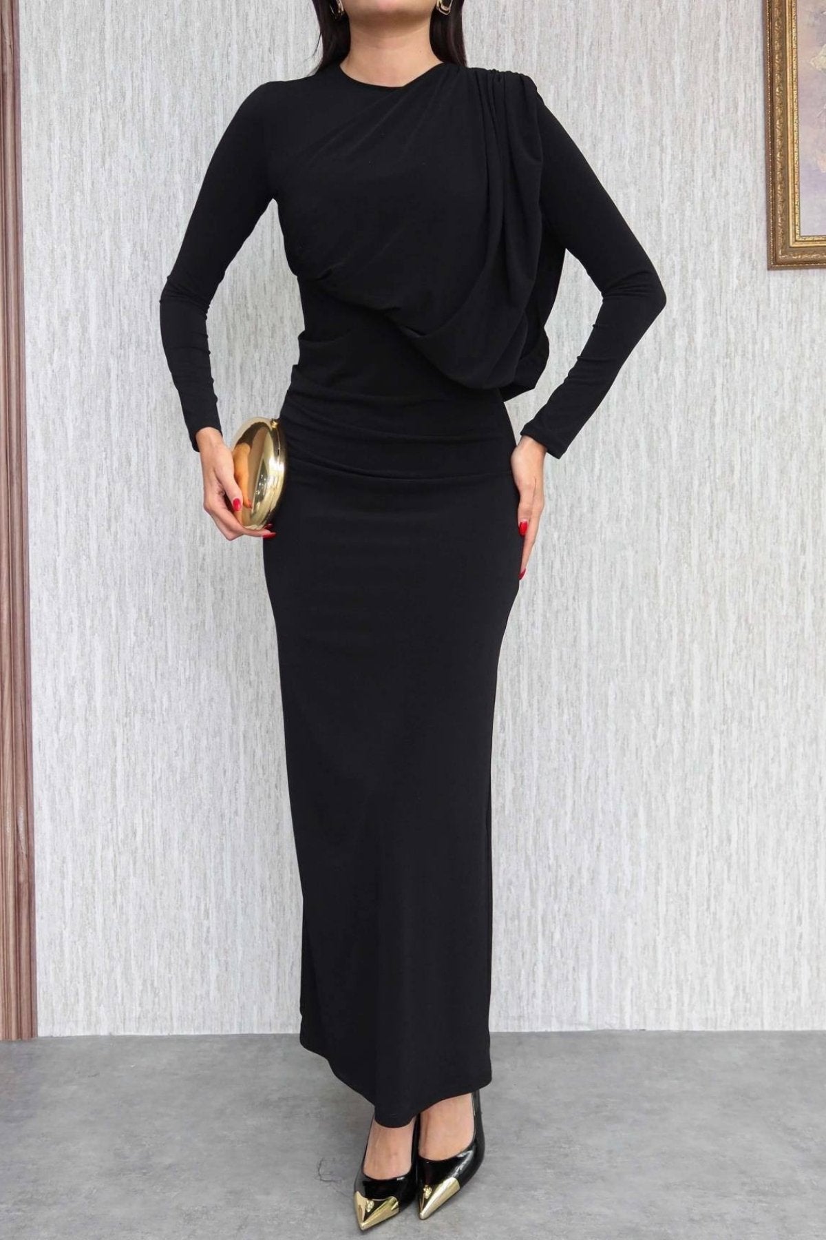 Önden Kapama Model Strech Balık Uzun  Elbise